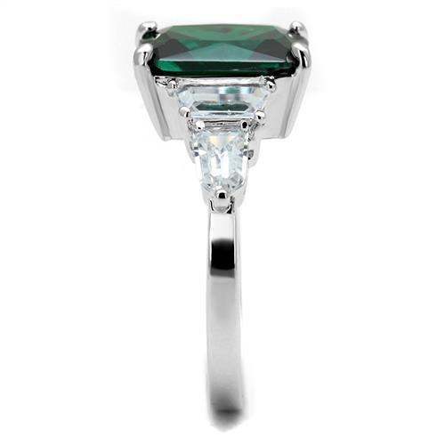 Alamode Rhodium Brass Ring with Synthetic Spinel in Emerald - Alamode - Flyclothing LLC