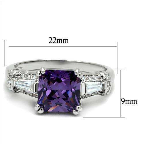 Alamode Rhodium Brass Ring with AAA Grade CZ in Amethyst - Alamode - Flyclothing LLC