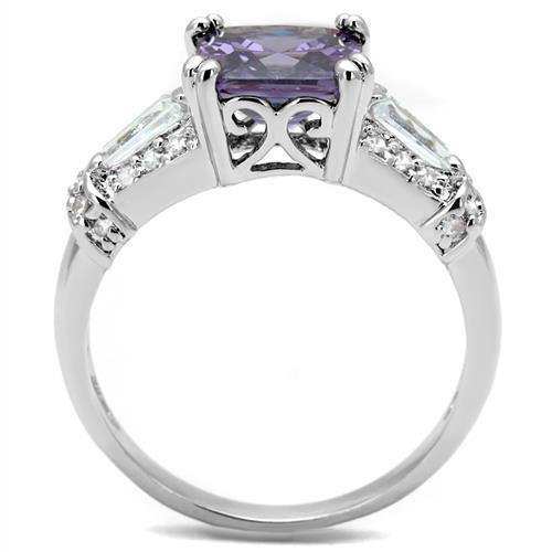 Alamode Rhodium Brass Ring with AAA Grade CZ in Amethyst - Alamode - Flyclothing LLC
