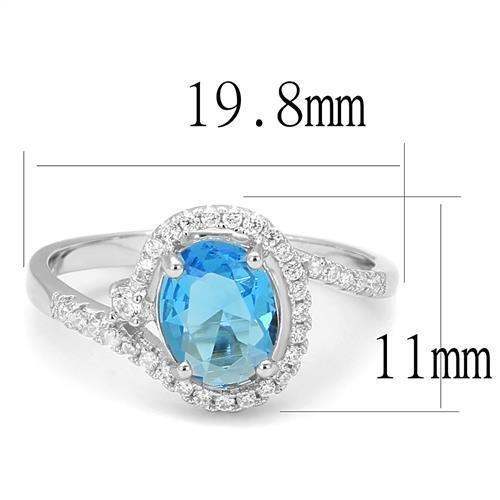 Alamode Rhodium 925 Sterling Silver Ring with Synthetic Spinel in London Blue - Alamode - Flyclothing LLC