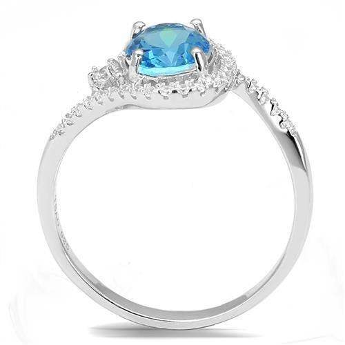 Alamode Rhodium 925 Sterling Silver Ring with Synthetic Spinel in London Blue - Alamode - Flyclothing LLC