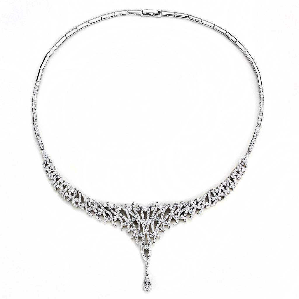 Alamode Rhodium Brass Jewelry Sets with AAA Grade CZ in Clear - Alamode - Flyclothing LLC