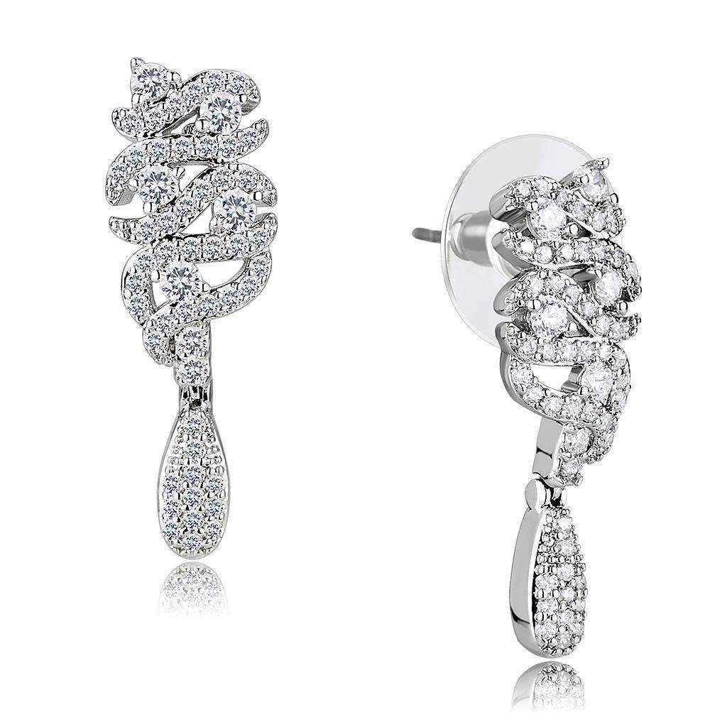 Alamode Rhodium Brass Jewelry Sets with AAA Grade CZ in Clear - Alamode - Flyclothing LLC
