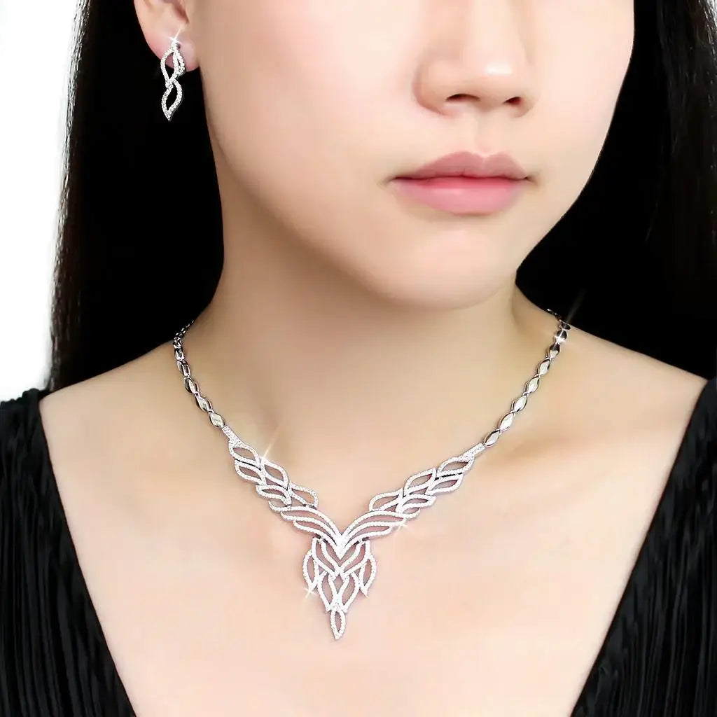 Alamode Rhodium Brass Jewelry Sets with AAA Grade CZ in Clear - Alamode - Flyclothing LLC