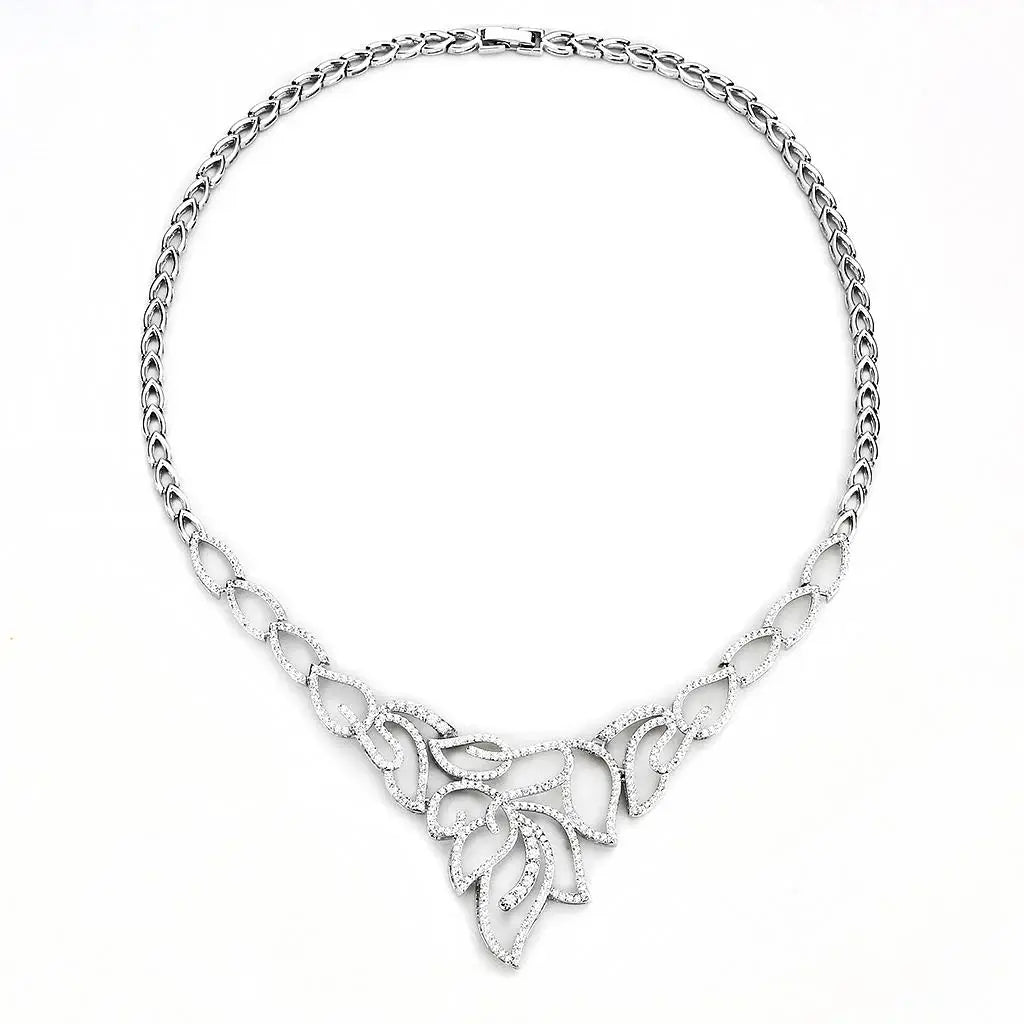 Alamode Rhodium Brass Jewelry Sets with AAA Grade CZ in Clear - Alamode - Flyclothing LLC