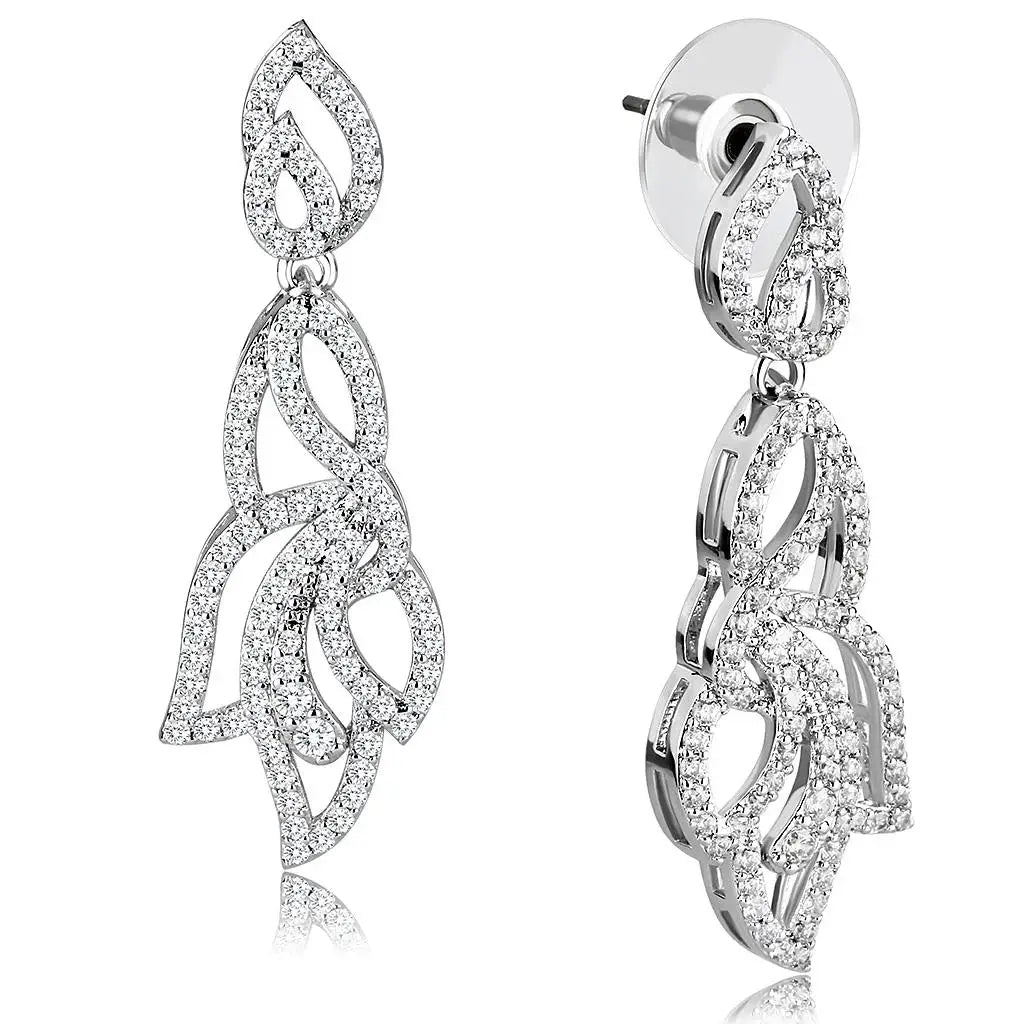 Alamode Rhodium Brass Jewelry Sets with AAA Grade CZ in Clear - Alamode - Flyclothing LLC