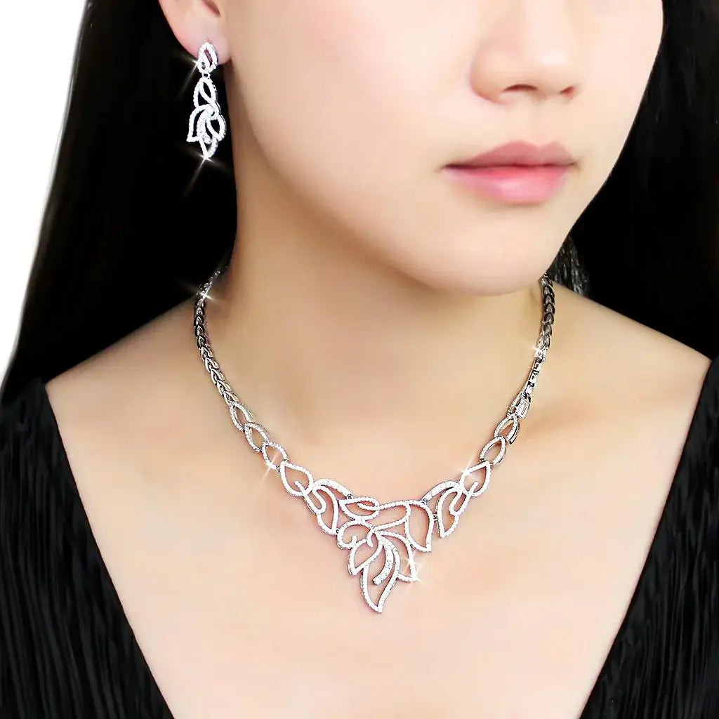 Alamode Rhodium Brass Jewelry Sets with AAA Grade CZ in Clear - Alamode - Flyclothing LLC