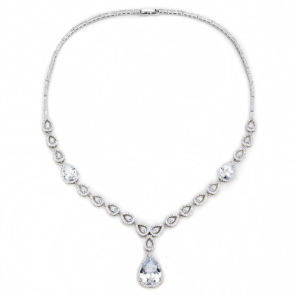 Alamode Rhodium Brass Jewelry Sets with AAA Grade CZ in Clear - Alamode - Flyclothing LLC