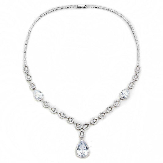 Alamode Rhodium Brass Jewelry Sets with AAA Grade CZ in Clear - Alamode - Flyclothing LLC