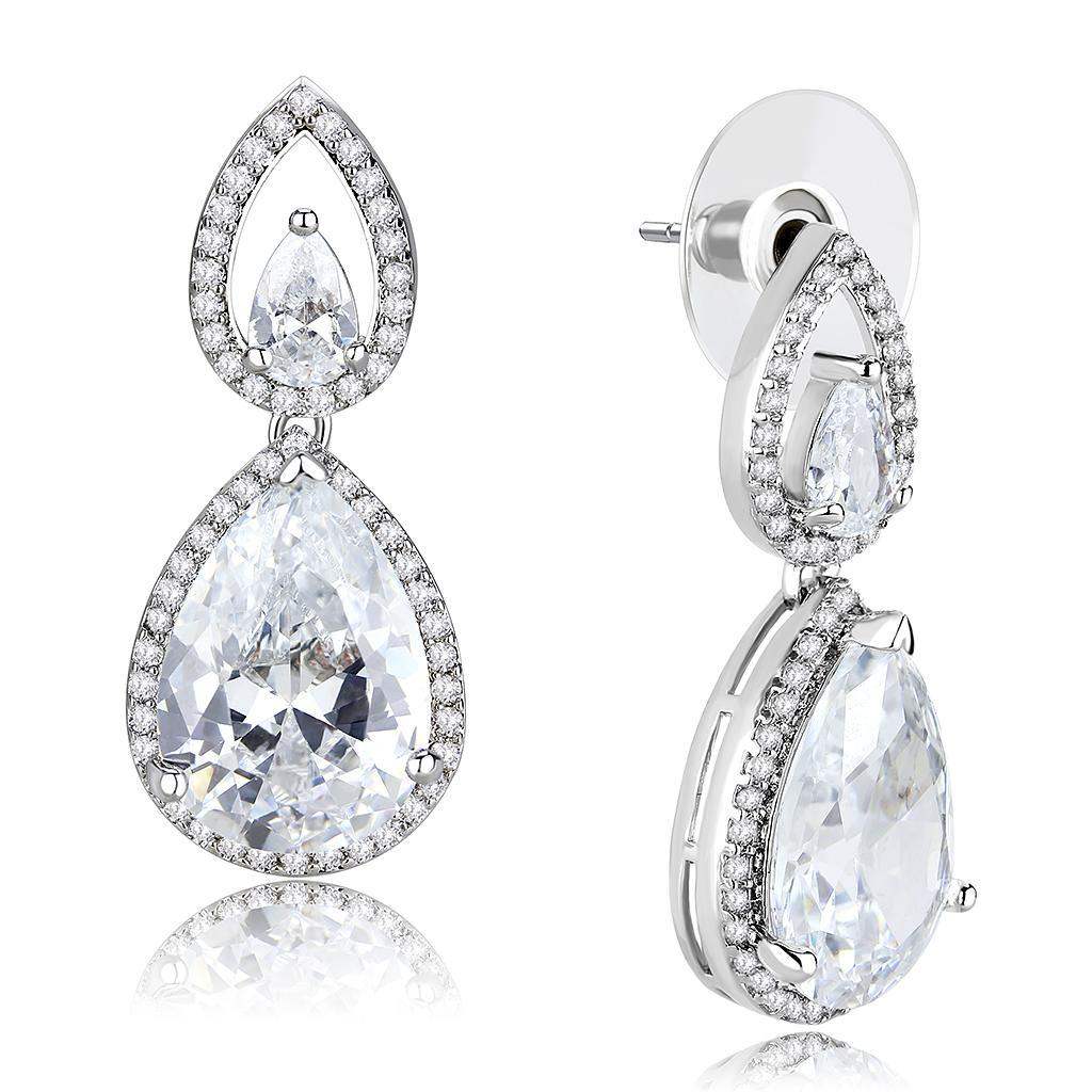 Alamode Rhodium Brass Jewelry Sets with AAA Grade CZ in Clear - Alamode - Flyclothing LLC