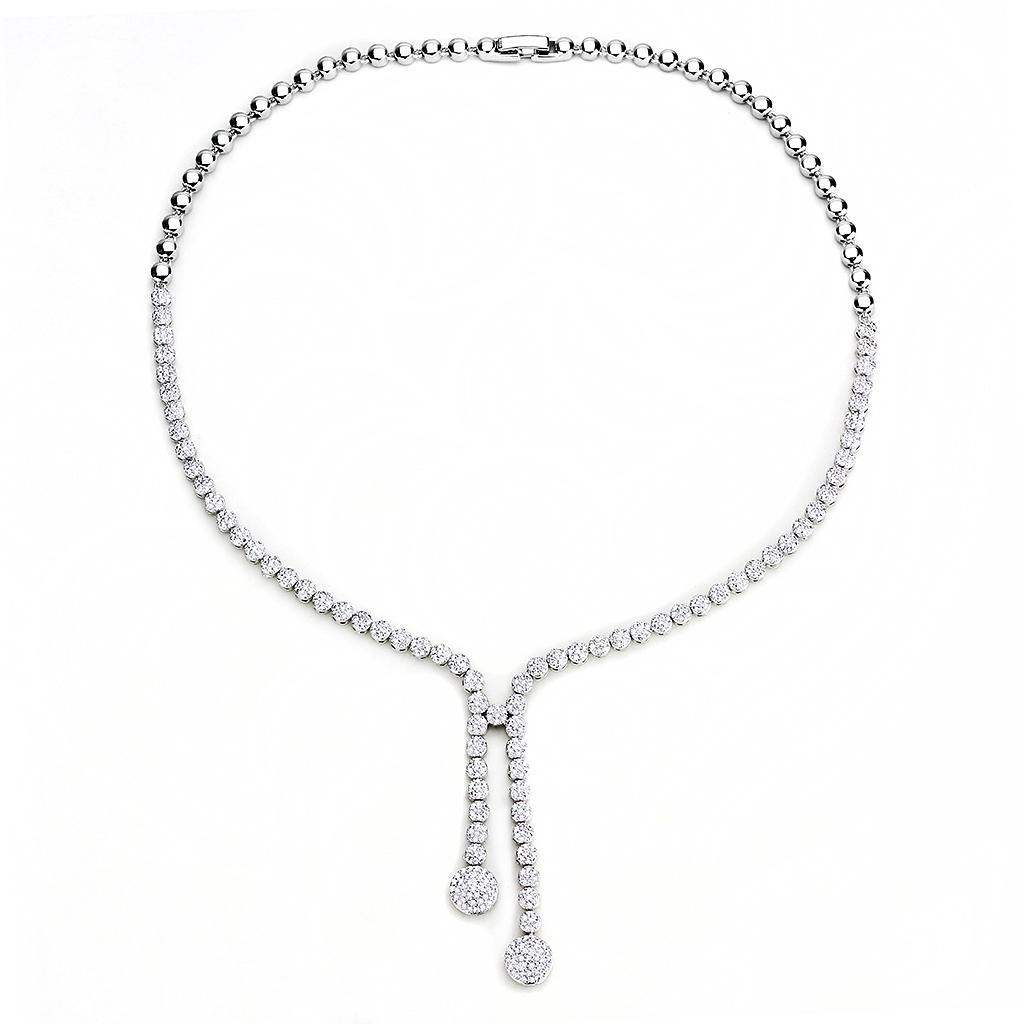 Alamode Rhodium Brass Jewelry Sets with AAA Grade CZ in Clear - Alamode - Flyclothing LLC