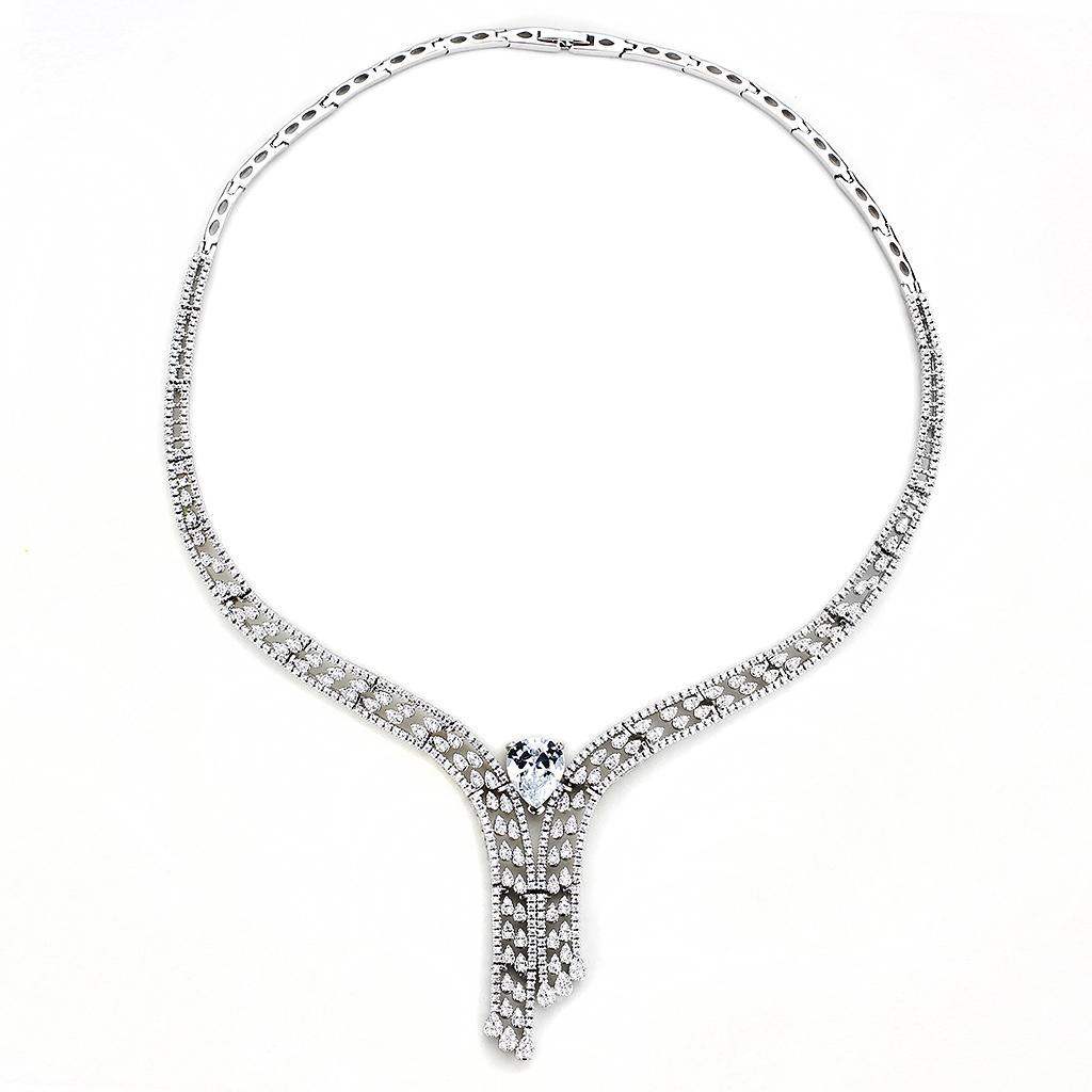 Alamode Rhodium Brass Jewelry Sets with AAA Grade CZ in Clear - Alamode - Flyclothing LLC