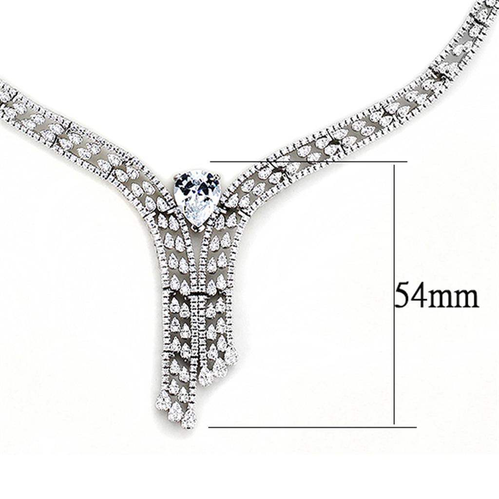 Alamode Rhodium Brass Jewelry Sets with AAA Grade CZ in Clear - Alamode - Flyclothing LLC