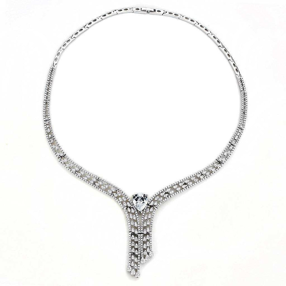 Alamode Rhodium Brass Jewelry Sets with AAA Grade CZ in Clear - Alamode - Flyclothing LLC