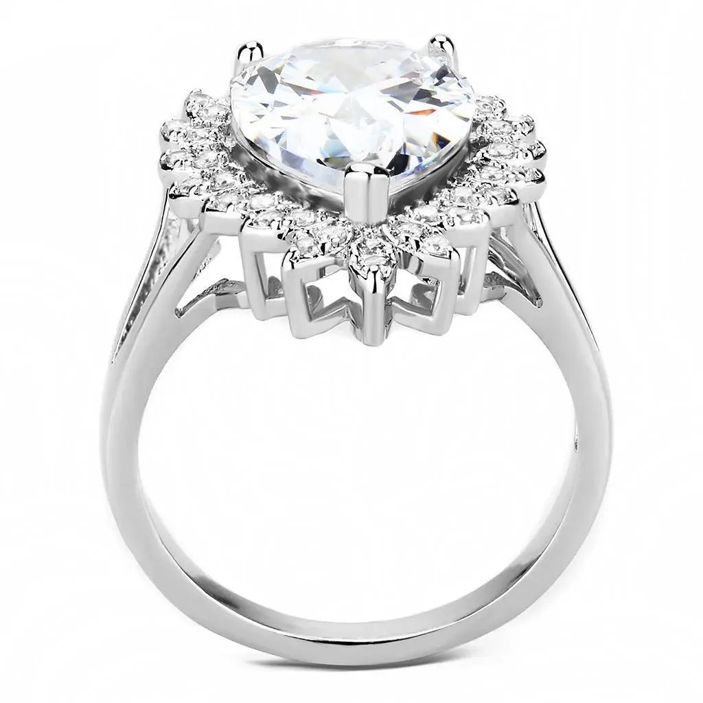 Alamode Rhodium Brass Ring with AAA Grade CZ in Clear - Alamode - Flyclothing LLC