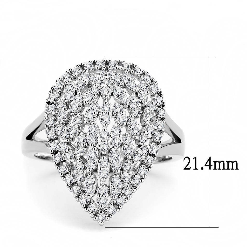 Alamode Rhodium Brass Ring with AAA Grade CZ in Clear - Alamode - Flyclothing LLC