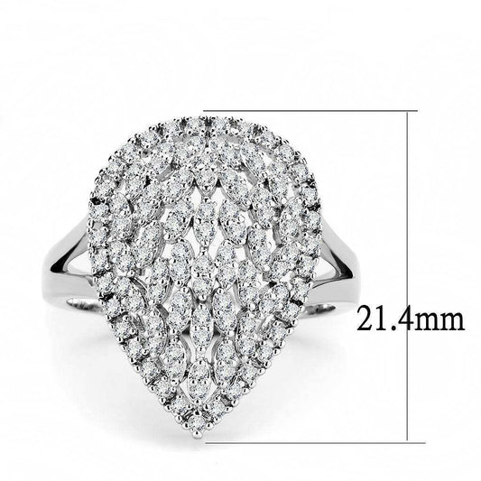 Alamode Rhodium Brass Ring with AAA Grade CZ in Clear - Alamode - Flyclothing LLC