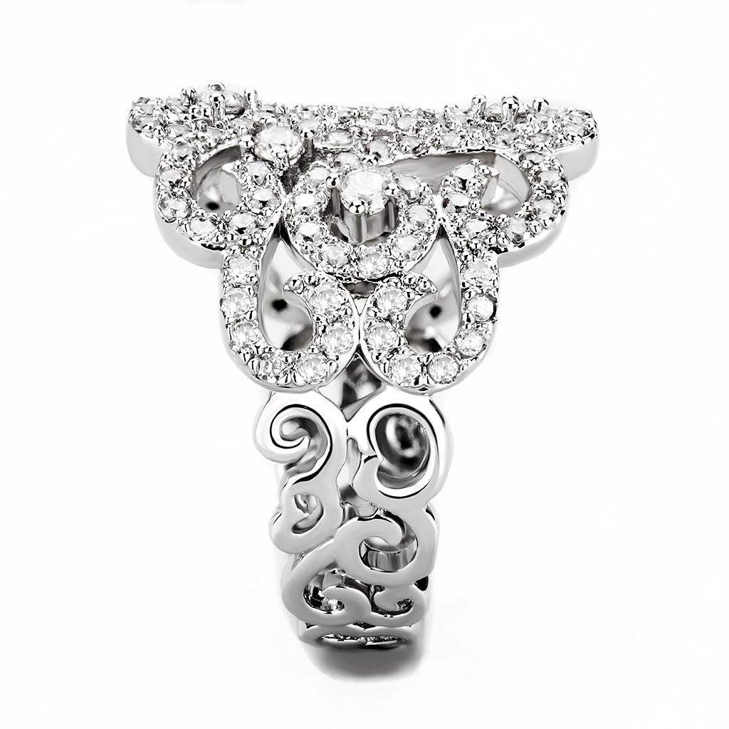Alamode Rhodium Brass Ring with AAA Grade CZ in Clear - Alamode - Flyclothing LLC