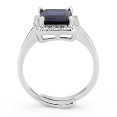 Alamode Rhodium Brass Ring with Synthetic Synthetic Glass in Montana - Alamode