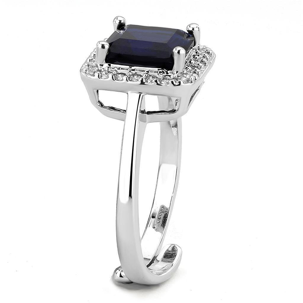 Alamode Rhodium Brass Ring with Synthetic Synthetic Glass in Montana - Alamode