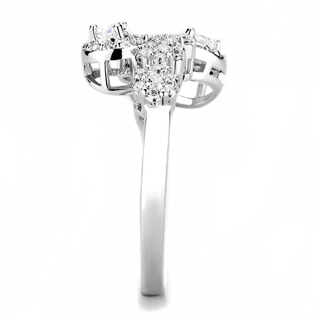 Alamode Rhodium Brass Ring with AAA Grade CZ in Clear - Alamode - Flyclothing LLC
