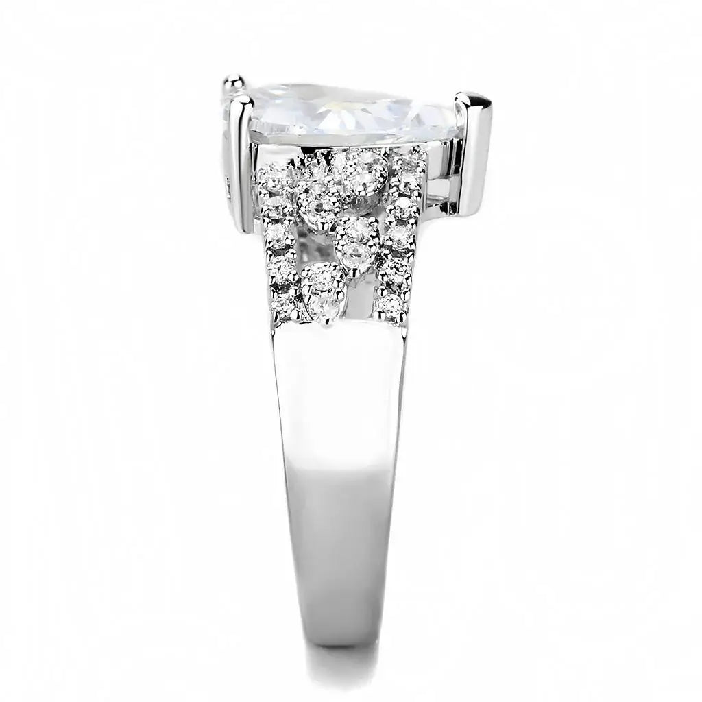 Alamode Rhodium Brass Ring with AAA Grade CZ in Clear - Alamode - Flyclothing LLC
