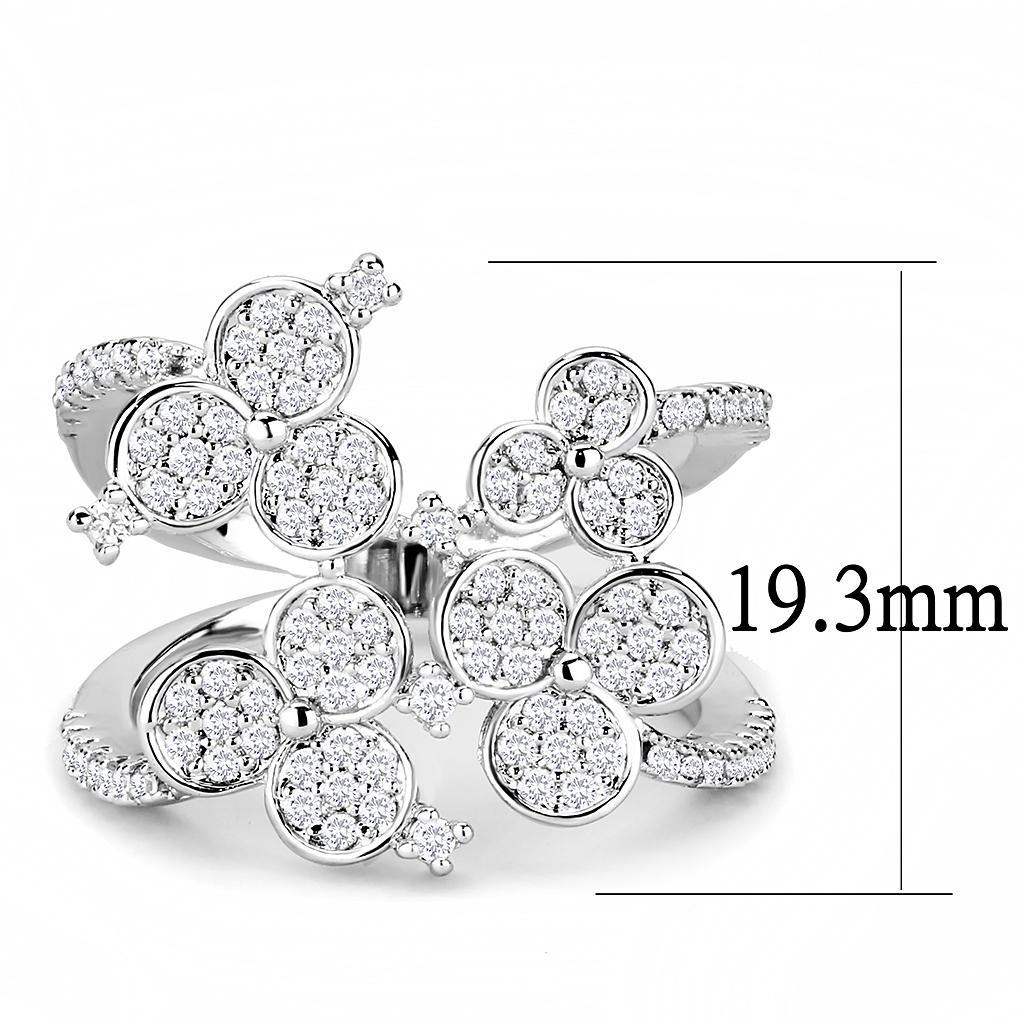 Alamode Rhodium Brass Ring with AAA Grade CZ in Clear - Alamode - Flyclothing LLC