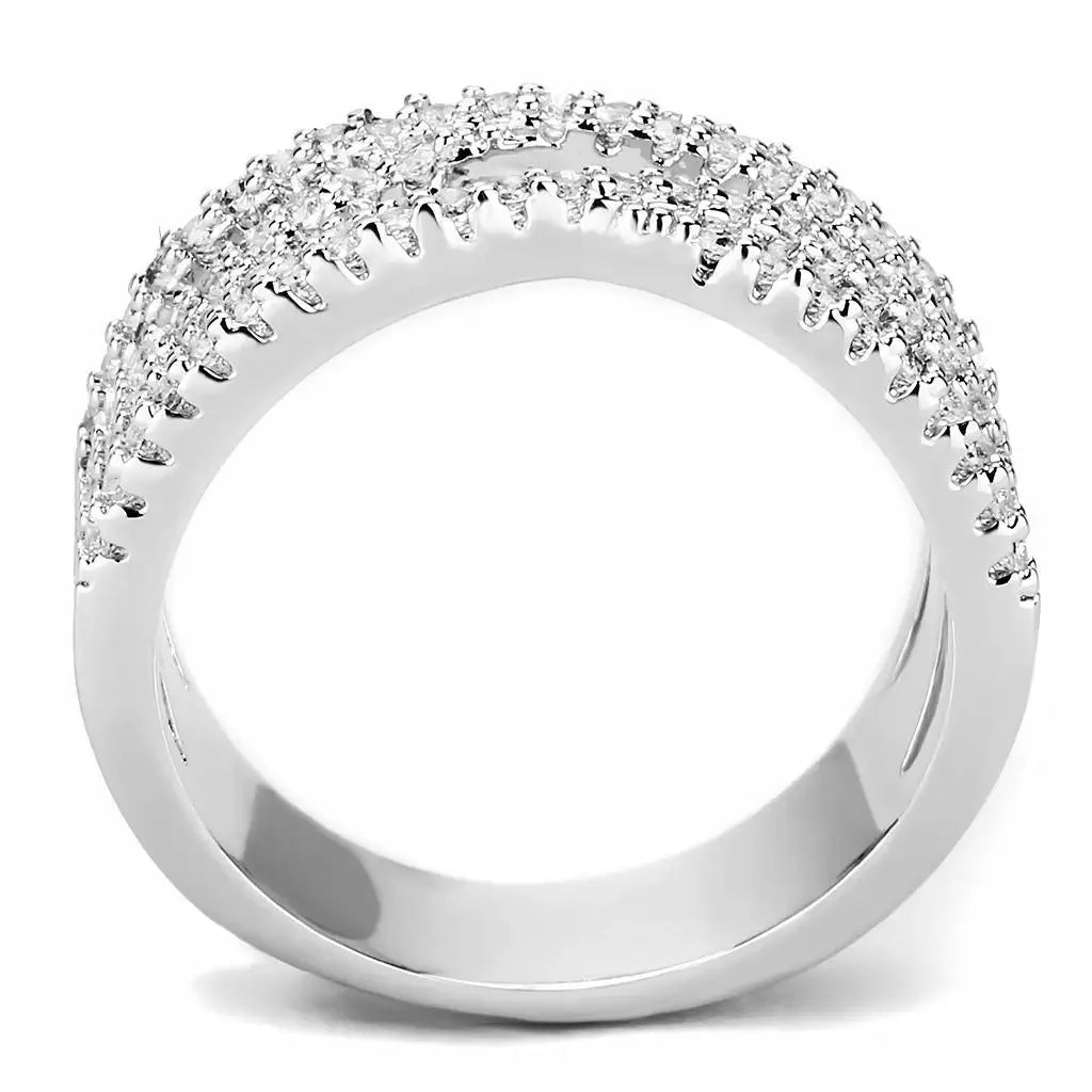 Alamode Rhodium Brass Ring with AAA Grade CZ in Clear - Alamode - Flyclothing LLC