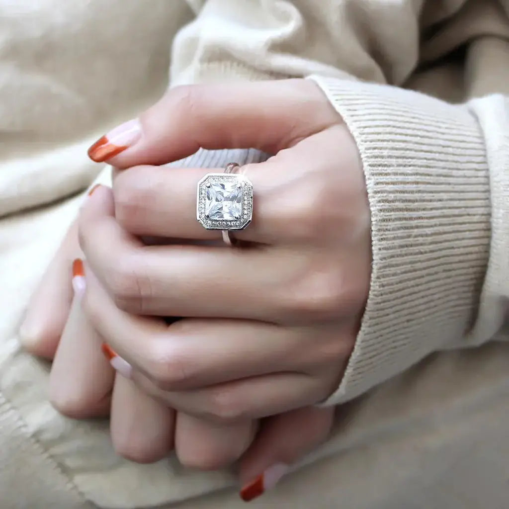 Alamode Rhodium Brass Ring with AAA Grade CZ in Clear - Alamode - Flyclothing LLC