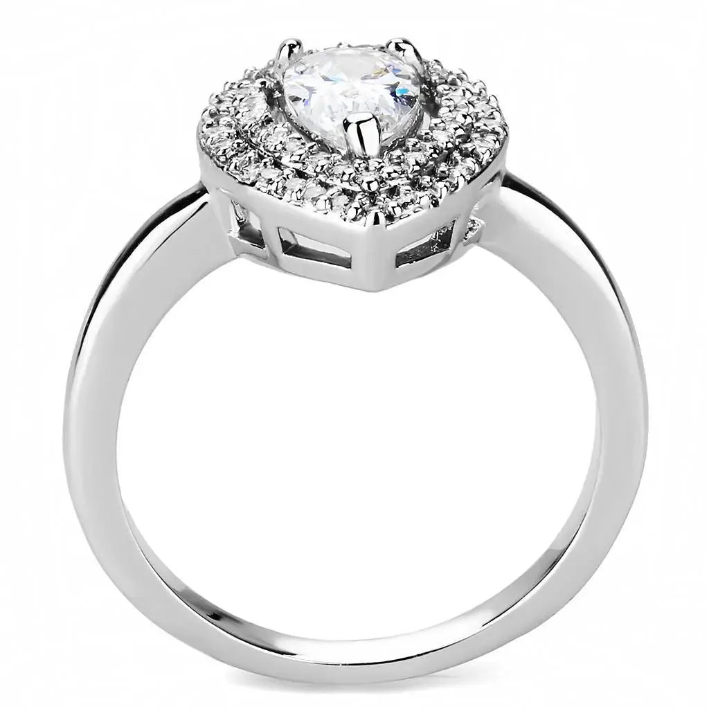 Alamode Rhodium Brass Ring with AAA Grade CZ in Clear - Alamode - Flyclothing LLC