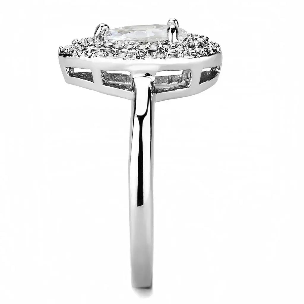 Alamode Rhodium Brass Ring with AAA Grade CZ in Clear - Alamode - Flyclothing LLC
