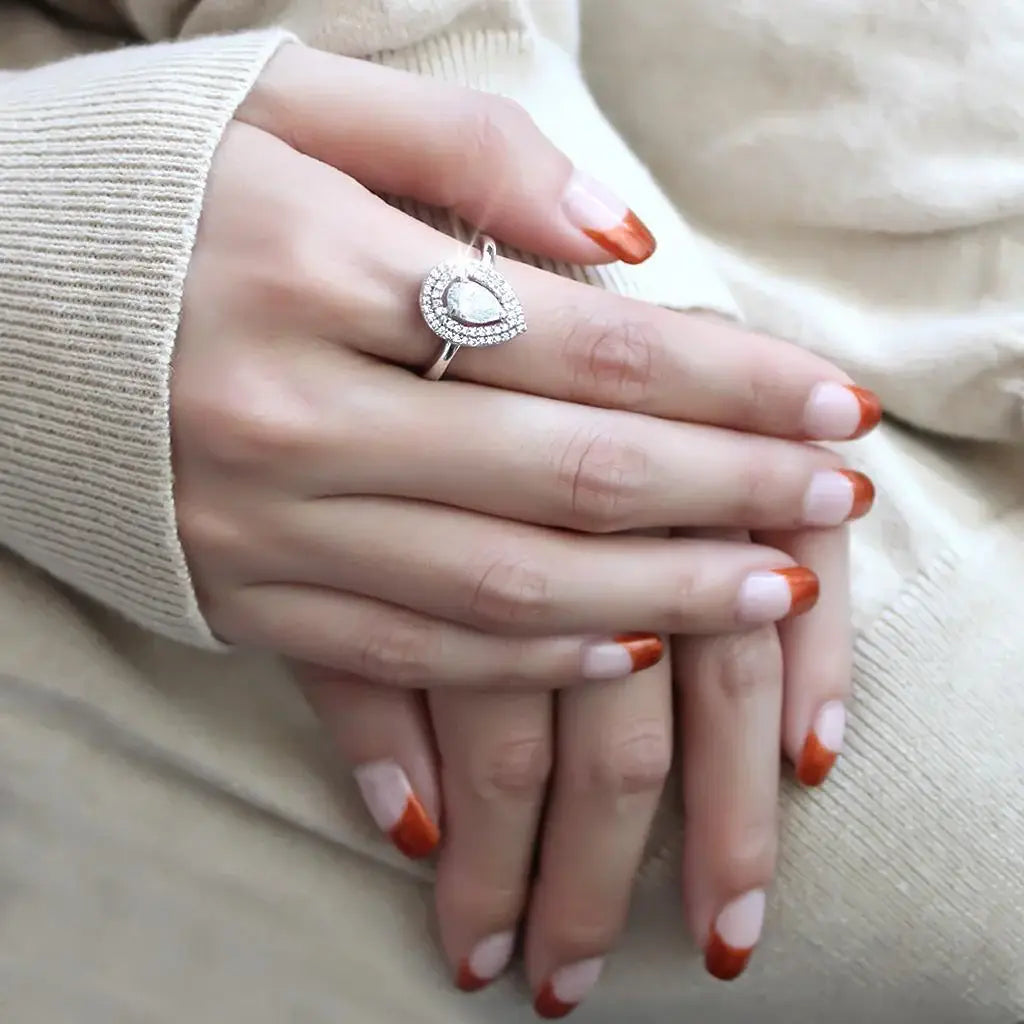 Alamode Rhodium Brass Ring with AAA Grade CZ in Clear - Alamode - Flyclothing LLC