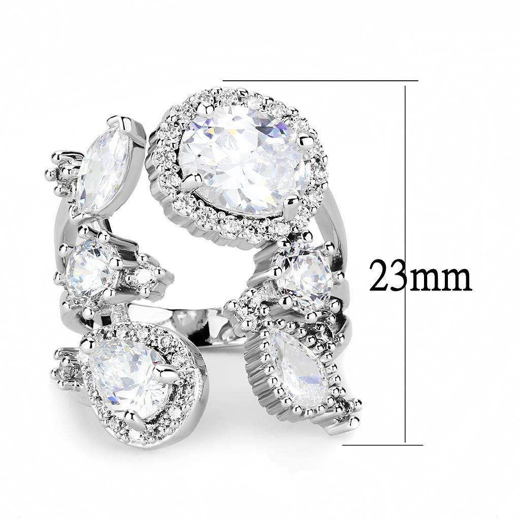 Alamode Rhodium Brass Ring with AAA Grade CZ in Clear - Alamode - Flyclothing LLC