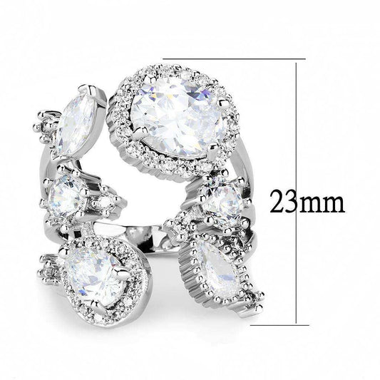 Alamode Rhodium Brass Ring with AAA Grade CZ in Clear - Alamode - Flyclothing LLC