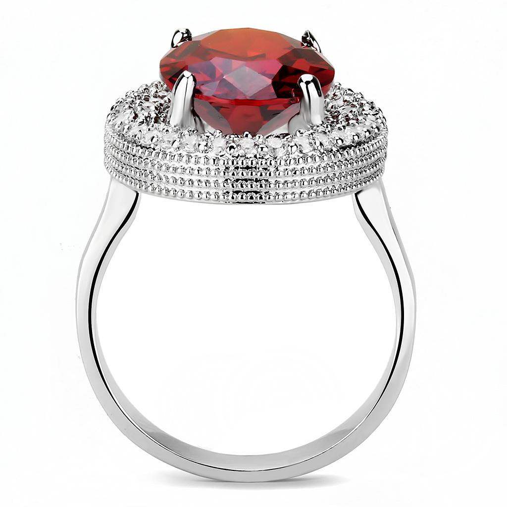 Alamode Rhodium Brass Ring with AAA Grade CZ in Garnet - Alamode - Flyclothing LLC