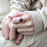 Alamode Rhodium Brass Ring with AAA Grade CZ in Garnet - Alamode - Flyclothing LLC