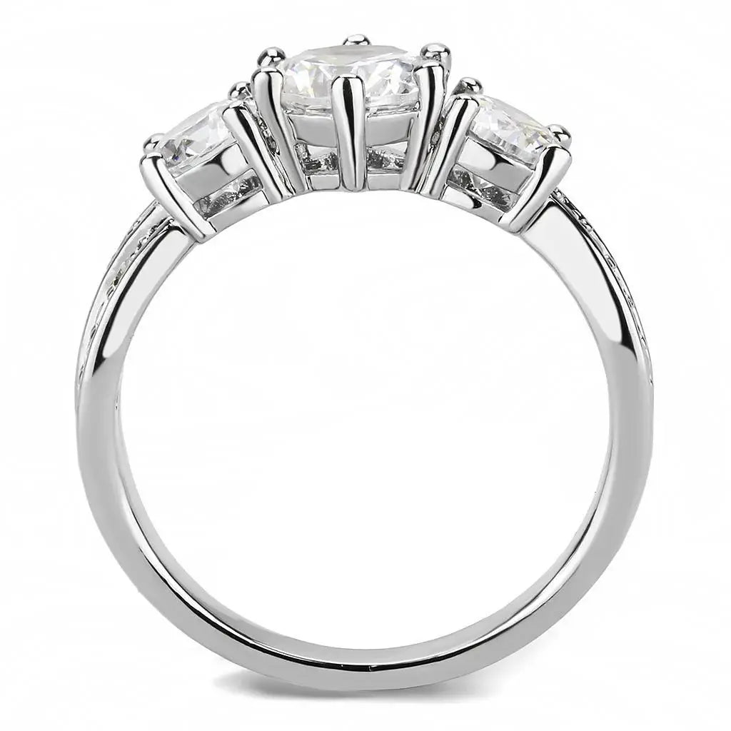 Alamode Rhodium Brass Ring with AAA Grade CZ in Clear - Alamode - Flyclothing LLC