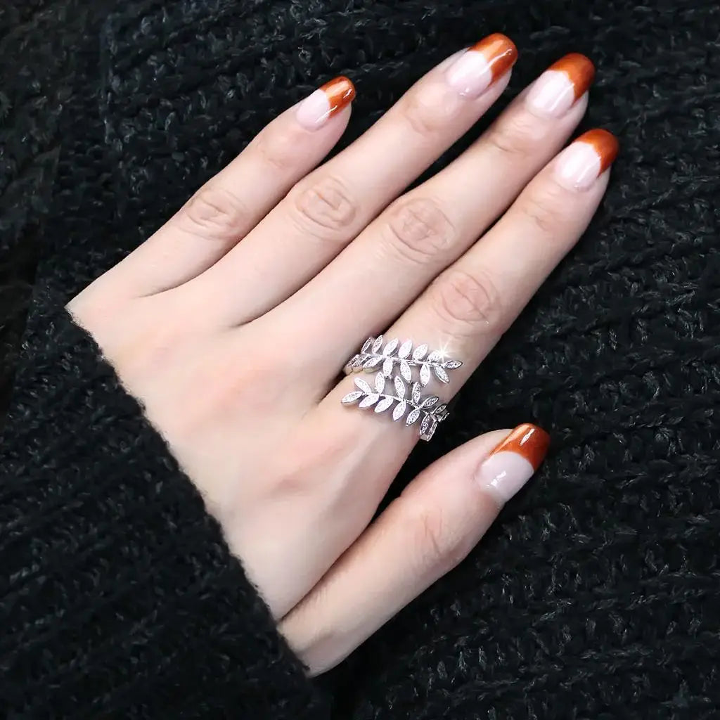Alamode Rhodium Brass Ring with AAA Grade CZ in Clear - Alamode - Flyclothing LLC