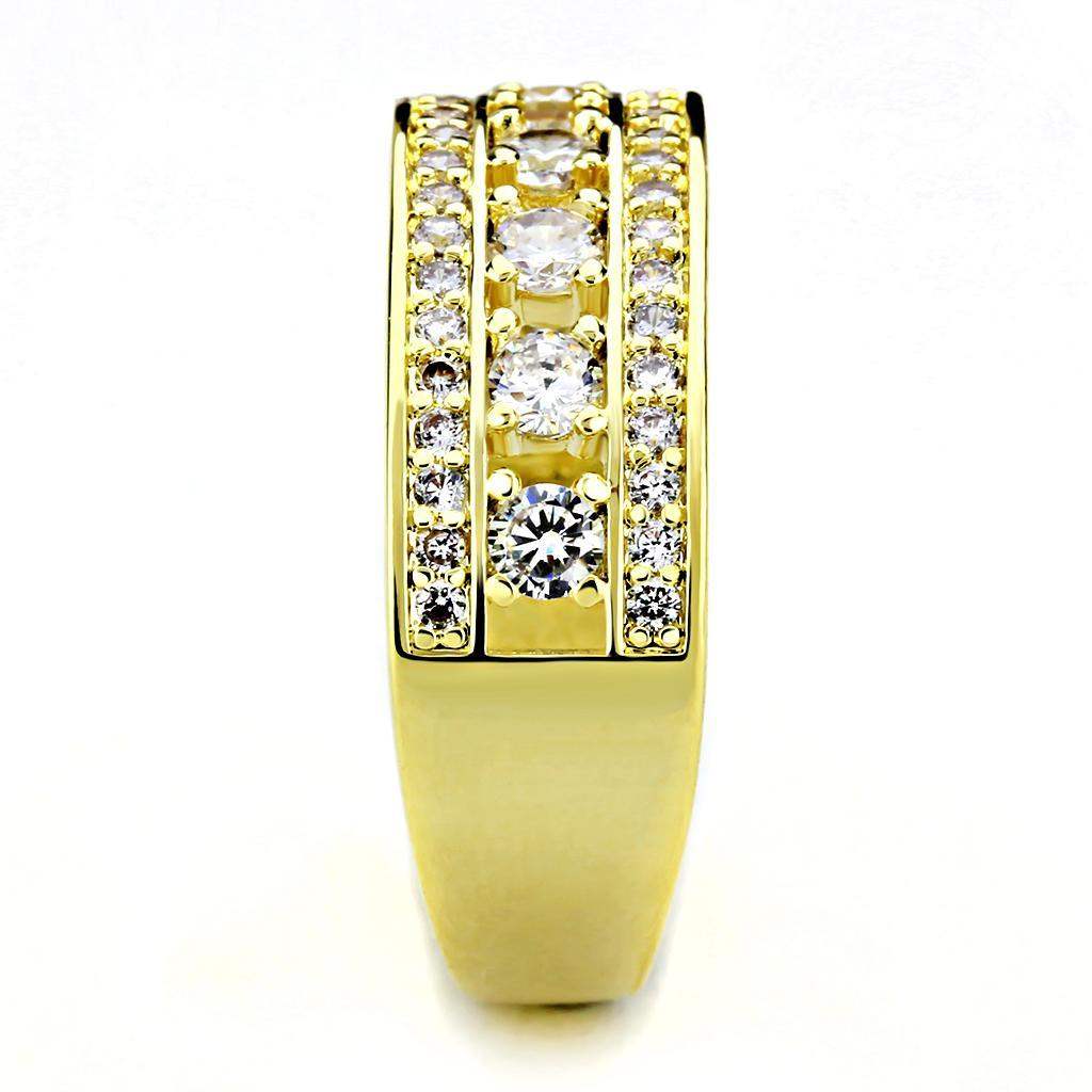 Alamode Gold Brass Ring with AAA Grade CZ in Clear - Alamode - Flyclothing LLC