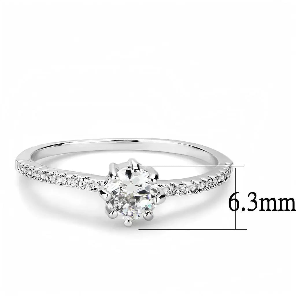 Alamode Rhodium Brass Ring with AAA Grade CZ in Clear - Alamode - Flyclothing LLC