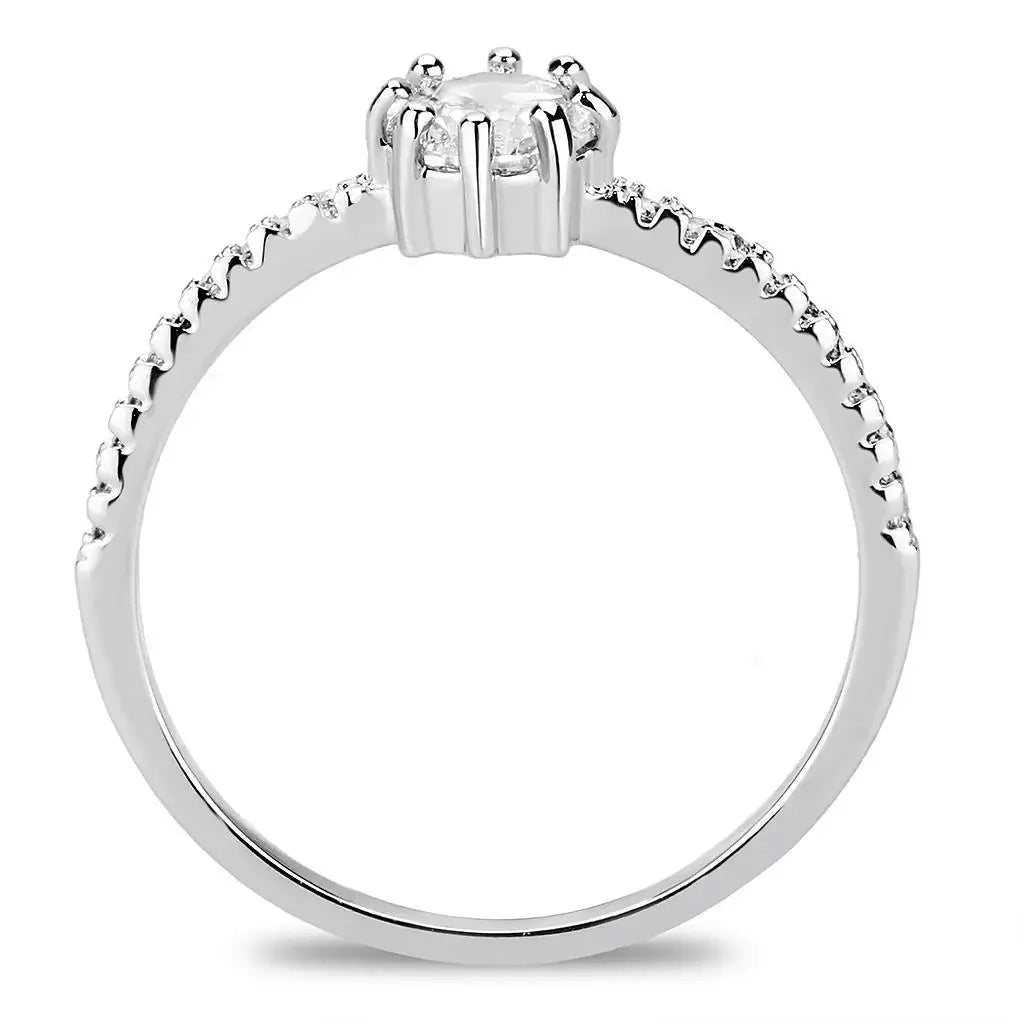 Alamode Rhodium Brass Ring with AAA Grade CZ in Clear - Alamode - Flyclothing LLC