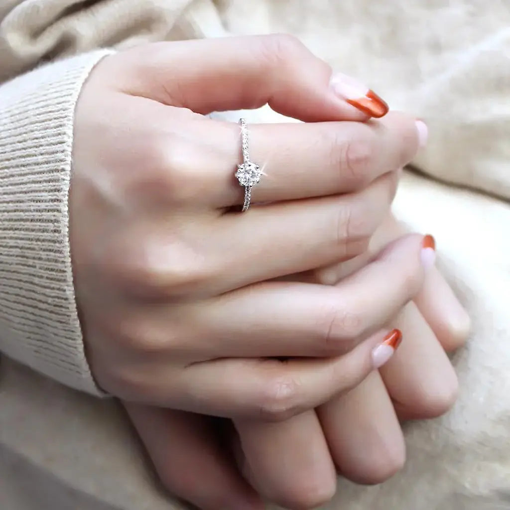 Alamode Rhodium Brass Ring with AAA Grade CZ in Clear - Alamode - Flyclothing LLC