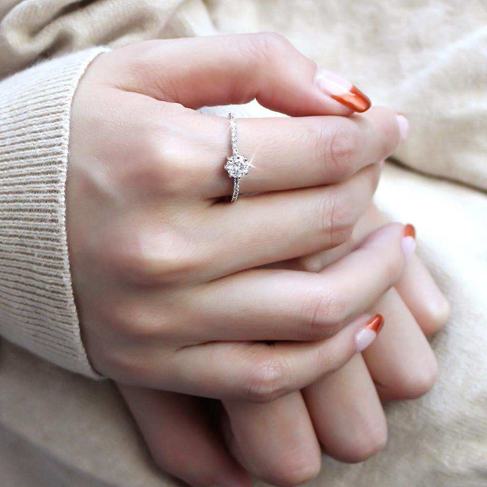 Alamode Rhodium Brass Ring with AAA Grade CZ in Clear - Alamode - Flyclothing LLC