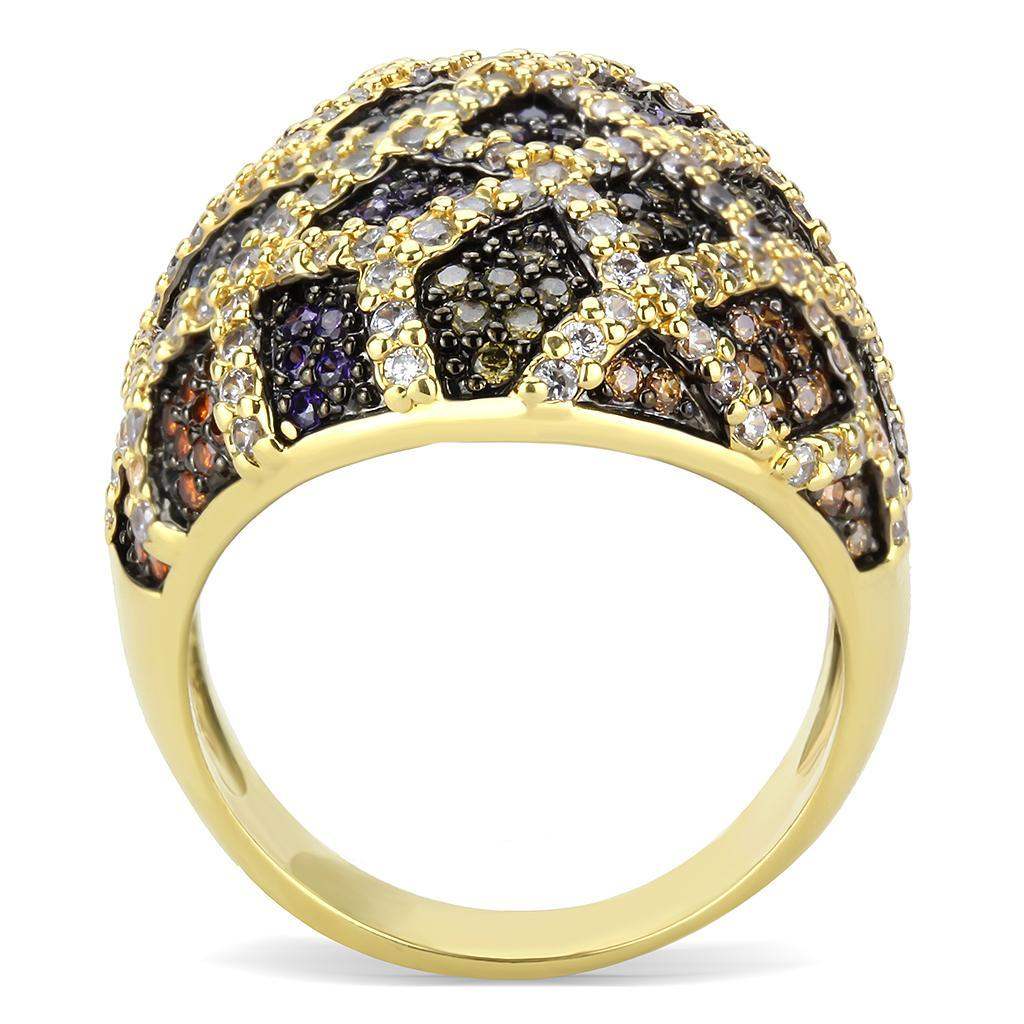 Alamode Gold+Ruthenium Brass Ring with AAA Grade CZ in Multi Color - Alamode - Flyclothing LLC