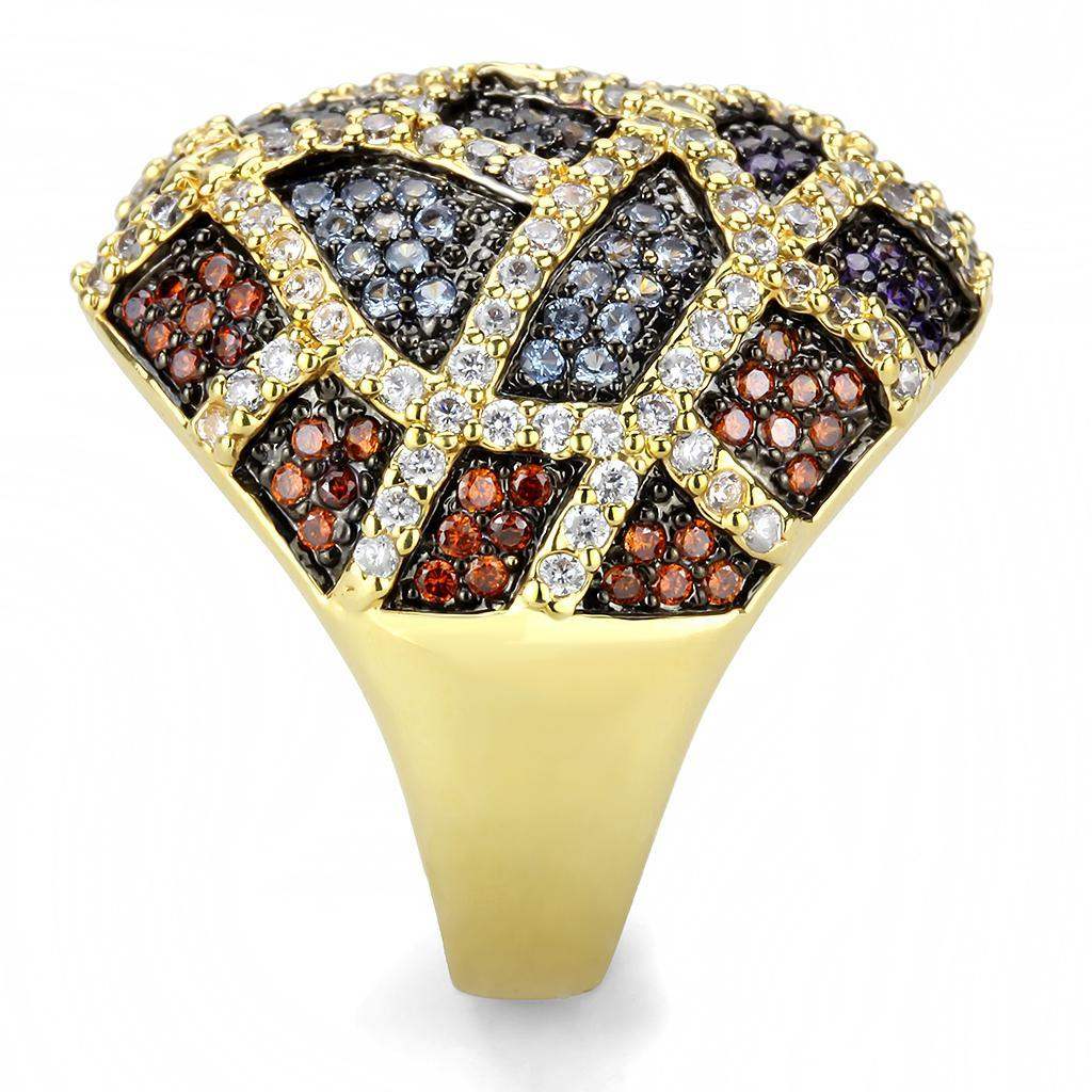 Alamode Gold+Ruthenium Brass Ring with AAA Grade CZ in Multi Color - Alamode - Flyclothing LLC