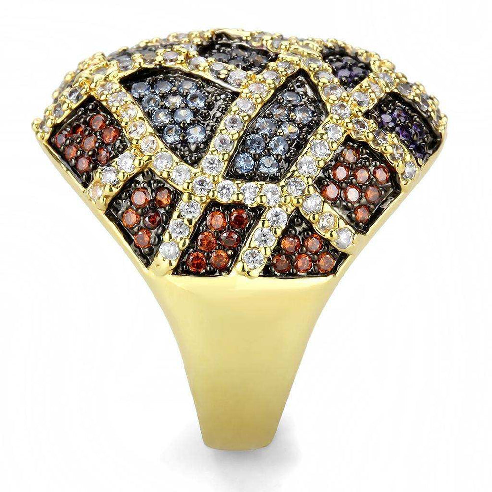 Alamode Gold+Ruthenium Brass Ring with AAA Grade CZ in Multi Color - Alamode - Flyclothing LLC