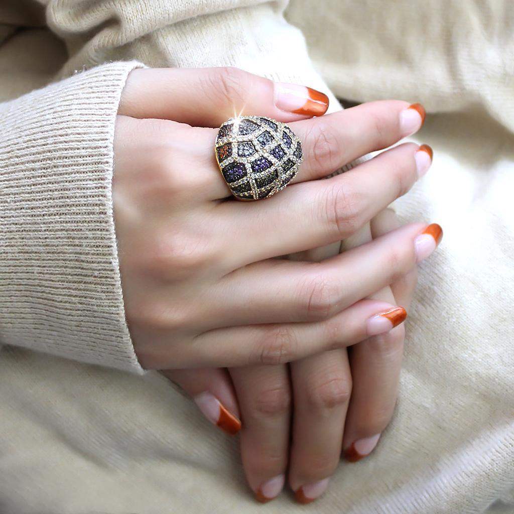 Alamode Gold+Ruthenium Brass Ring with AAA Grade CZ in Multi Color - Alamode - Flyclothing LLC