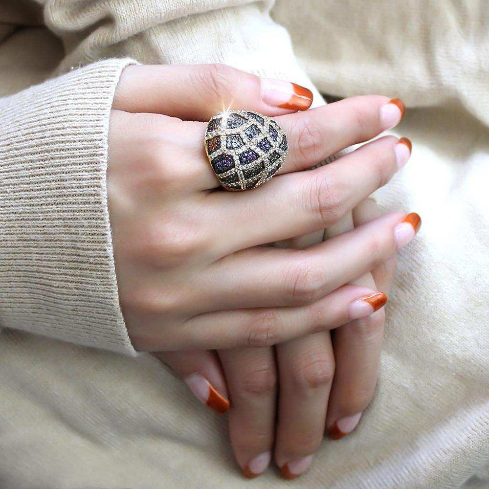 Alamode Gold+Ruthenium Brass Ring with AAA Grade CZ in Multi Color - Alamode - Flyclothing LLC