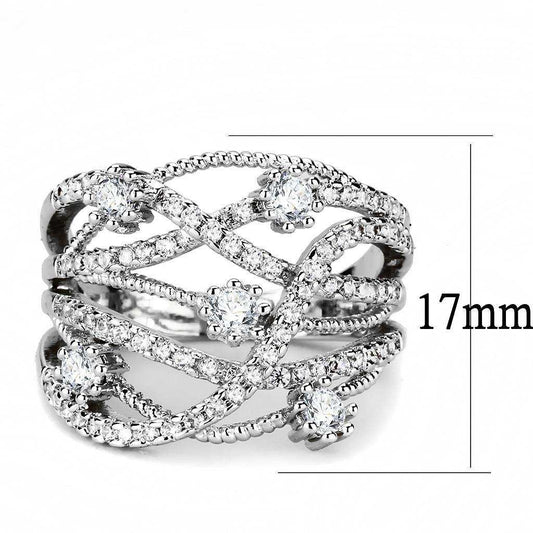 Alamode Rhodium Brass Ring with AAA Grade CZ in Clear - Alamode - Flyclothing LLC