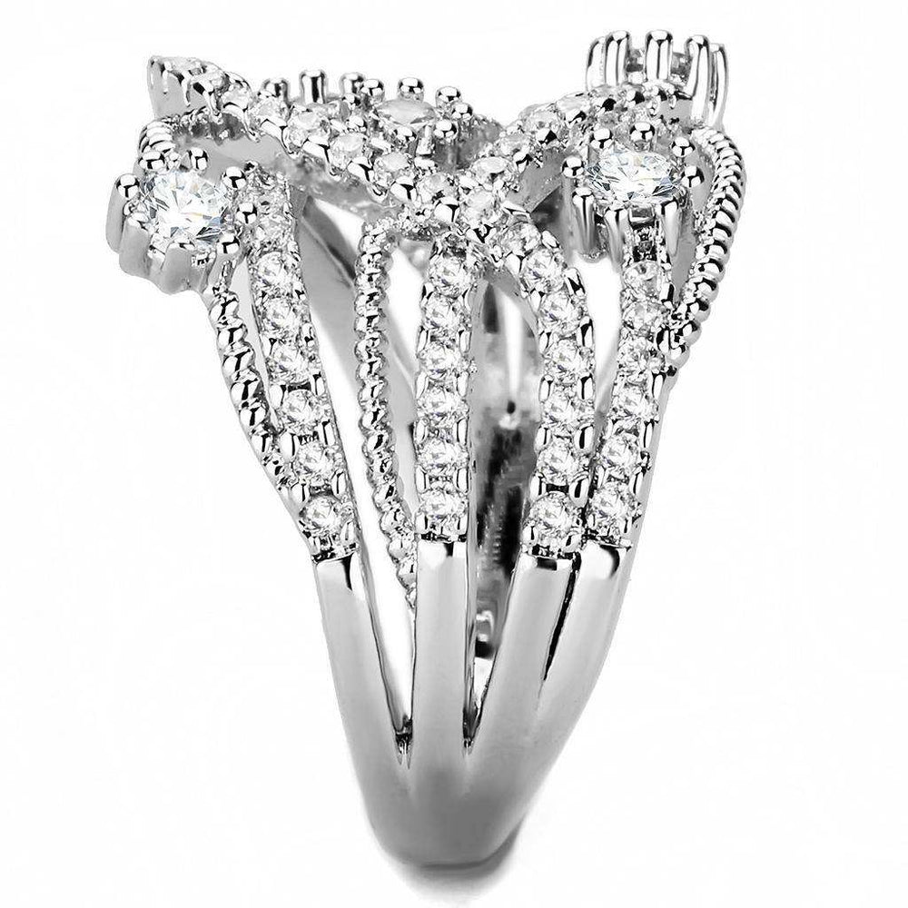 Alamode Rhodium Brass Ring with AAA Grade CZ in Clear - Alamode - Flyclothing LLC